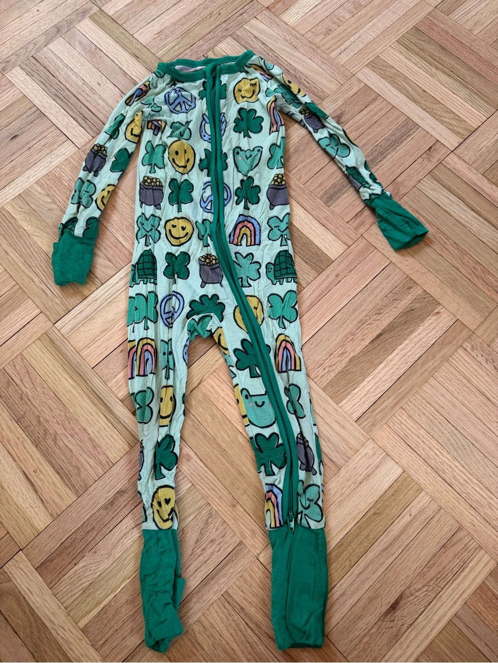 Little Sleepies Green Shamrock Print Kids One-Piece Zipper Pajamas